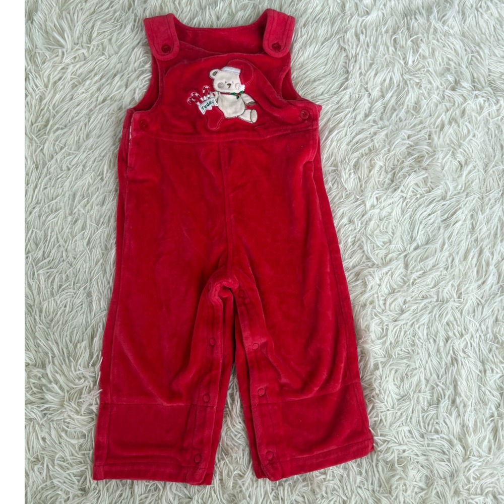 Nursery Rhyme Velour‎ Red Christmas Teddy Bear Outfit Romper 3-6M